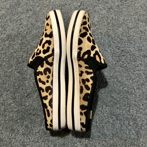 Kate Spade x Keds Slip On Sneakers 5.5 Calf Hair Leopard Cheetah Lace Up - Picture 3 of 11